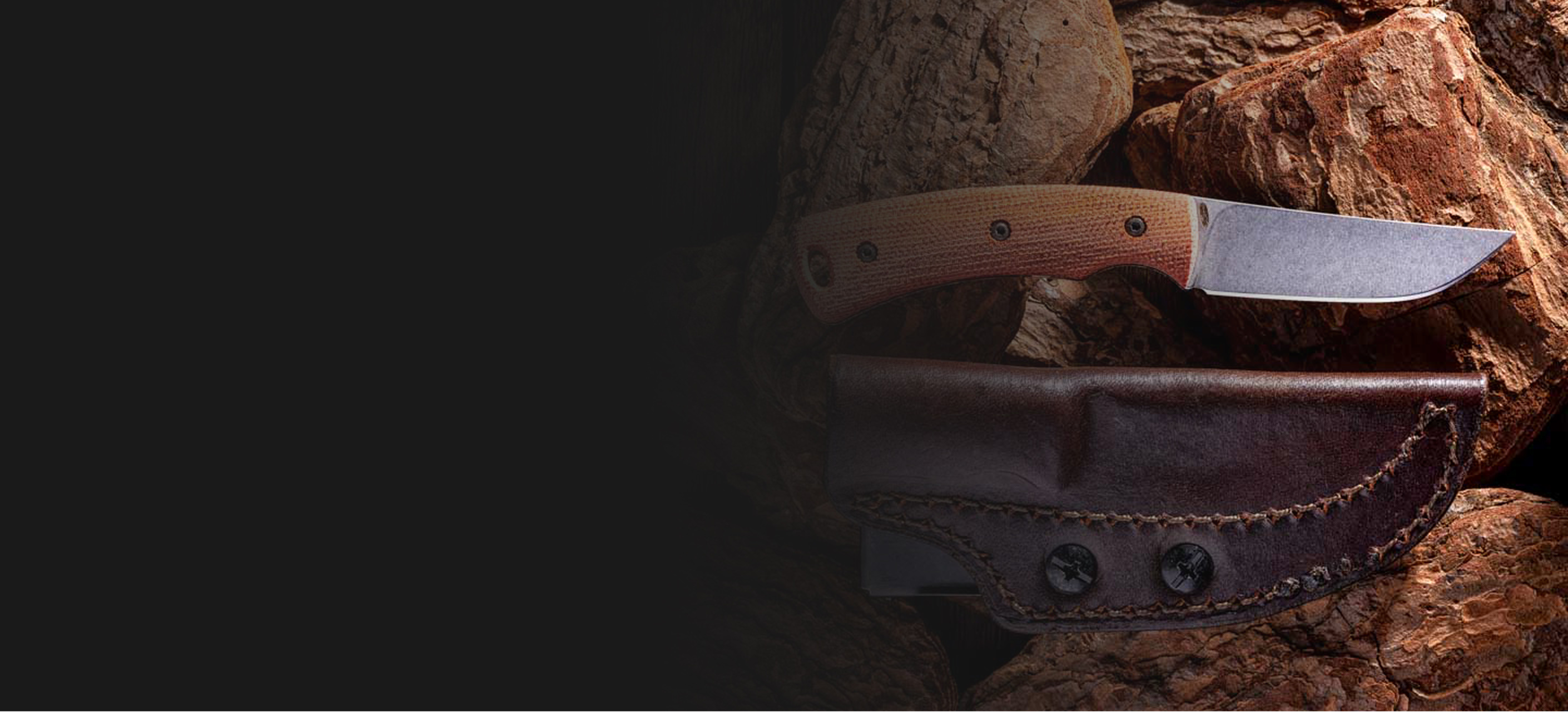 Knife with sheath on a rock background